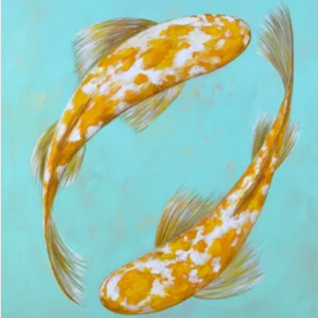peinture-aquarelle-carpes-oranges-eau-bleue-artiste-nedeye-koffi